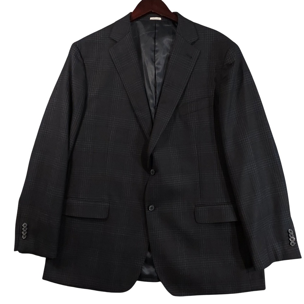 Joseph Abboud Blazer Men 48 Long Charcoal Plaid 100% Wool Heritage Sport Coat